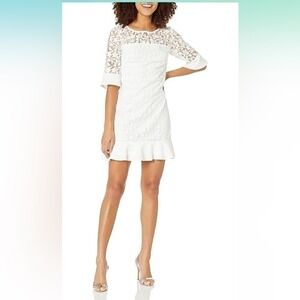 ADRIANNA Papell Embroidered Lace Bell-Sleeve Shift Dress Size 6 White